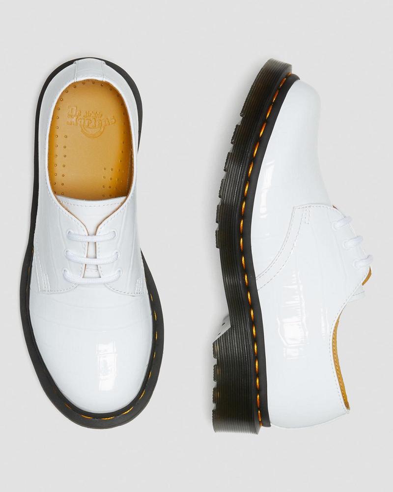 Dr Martens 1461 Lak Croc Emboss Leren Oxford Schoenen Dames Wit | NL 432VRW